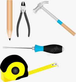 安装工具锤子改锥尺子铅笔矢量图素材