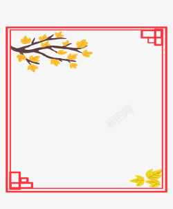 树枝花朵线框复古边框中国风元素素材