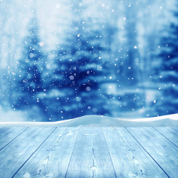 雪景免抠图素材唯美蓝色冬日雪景方图背景高清图片