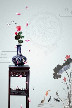 中国风陶艺古董家具宣传海报设计背景