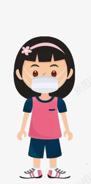 战胜疫情戴口罩的卡通女孩子图标图标