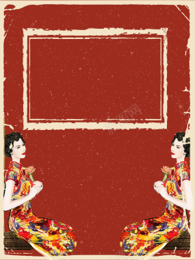 中国风手绘传统旗袍背景
