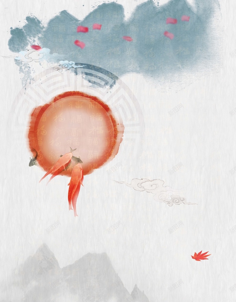 中国风水墨金鱼海报背景psd设计背景_88icon https://88icon.com 中国风 山水 橙色 水墨画 海报 背景 花瓣 金鱼