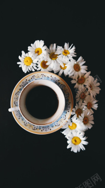 雏菊和咖啡杯H5背景背景