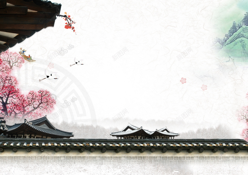 中国风水墨古镇背景jpg设计背景_88icon https://88icon.com 中国风 古镇 古镇封面 梅花平静 水墨 白色 远山