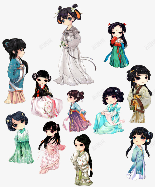 卡通汉服人物集锦png免抠素材_88icon https://88icon.com Q版汉服 中国风 卡通汉服人物集锦 可爱 手绘 汉服
