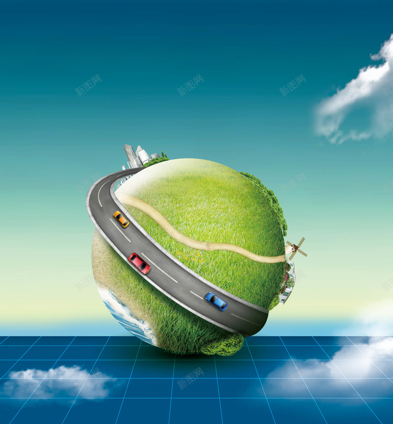 地球道路汽车海报背景psd设计背景_88icon https://88icon.com 公益 公路 地球 地球素材 海报 环保 白云 科技 背景