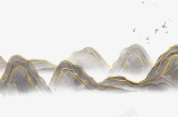 条纹麋鹿素材中式烫金线山高清图片