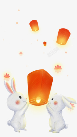 放孔明灯中秋月兔兔孔明灯高清图片