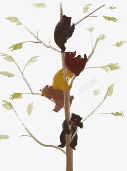 水彩手绘狗熊爬树素材