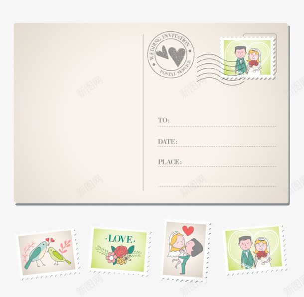 婚礼邀请明信片与邮票png_88icon https://88icon.com 婚礼 明信片 邀请卡 邮票设计