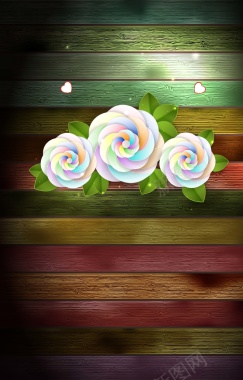 木板上彩色的花朵背景素材背景