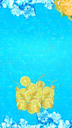 冷饮打折夏日冰块柠檬水果饮料蓝色背景高清图片