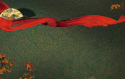 红丝绸中国风古典花纹红丝绸绣花折扇背景素材高清图片