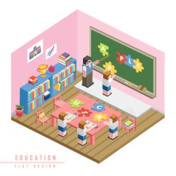 粉色儿童教室矢量图素材