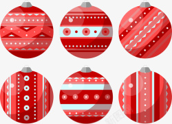 6款红色花纹圣诞吊球矢量图素材