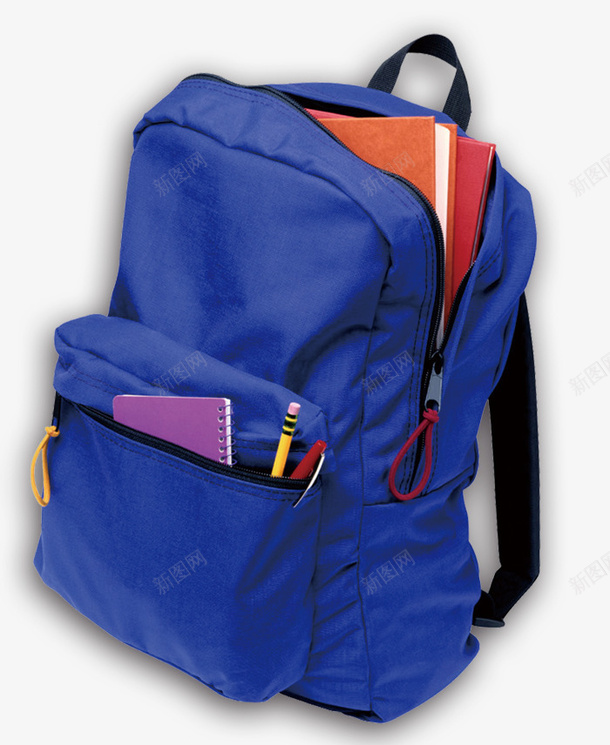 蓝色的背包和学习用品png免抠素材_88icon https://88icon.com 学习 学习用品 用品 背包 蓝色