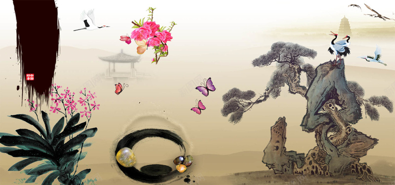 中国风山水画背景背景