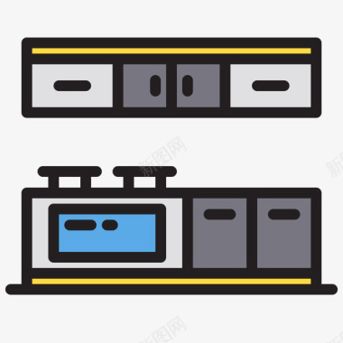 厨房碗盆设备厨房家用设备15线性颜色图标图标