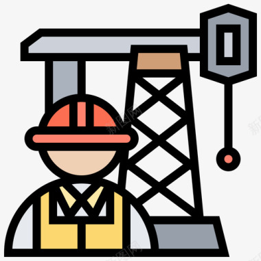 工人石油工业14岁线性颜色图标图标