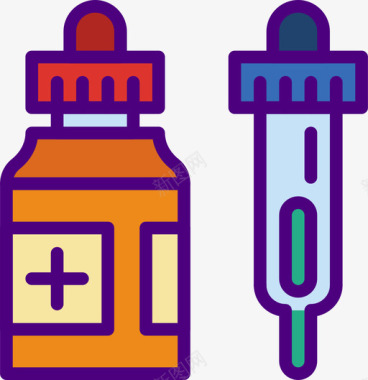 毛笔滴滴眼液医用186线性颜色图标图标