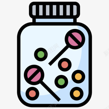 酒心糖棒棒糖糖和糖果18线性颜色图标图标