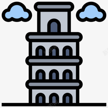 比萨斜塔世界地标4线条色彩图标图标