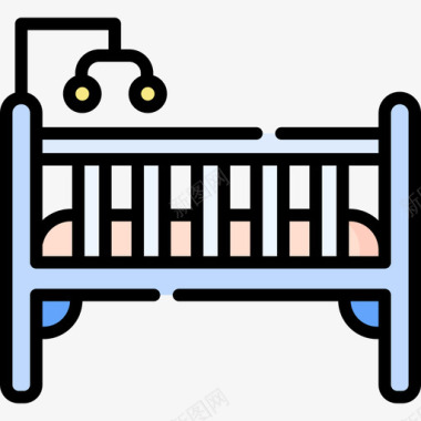 木头婴儿床婴儿床婴儿145线性颜色图标图标