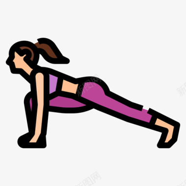 跑步者瑜伽姿势4线条颜色图标图标
