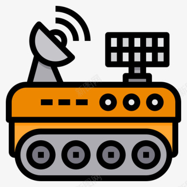 太空飞机月球车太空和星系线性颜色图标图标