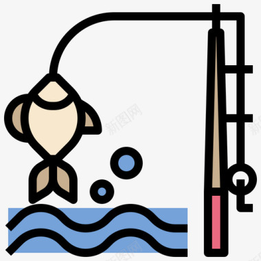 去钓鱼钓鱼背包客11线性颜色图标图标