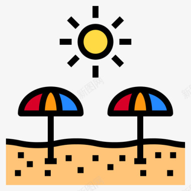 背景沙滩沙滩伞夏季115线性颜色图标图标