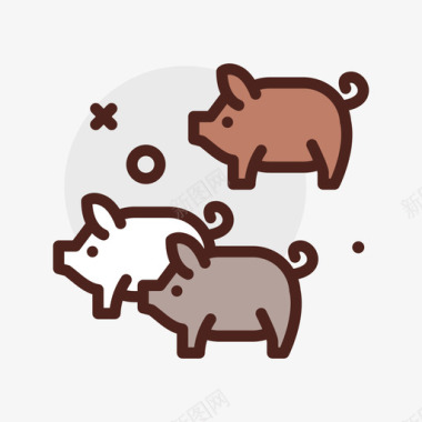 猪养殖98头原色图标图标