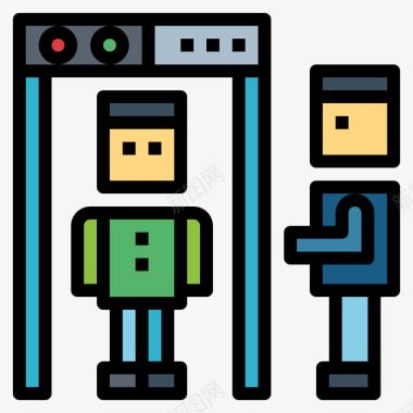 金属腰带金属探测器机场3线性颜色图标图标