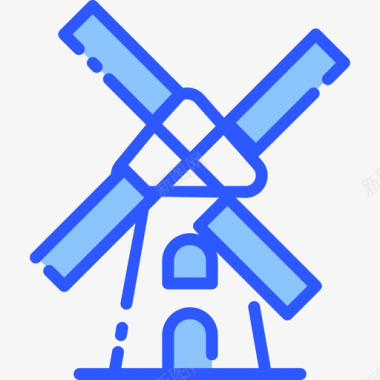 矢量风车Kinderdijk风车landmark31蓝色图标图标