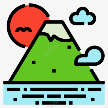 矢量日本面条富士山日本106线性颜色图标图标