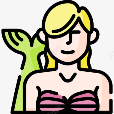 美人鱼奇异的角色22线性颜色图标图标