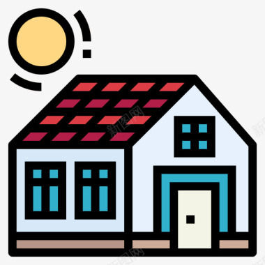太阳能房子生态生物3线性颜色图标图标