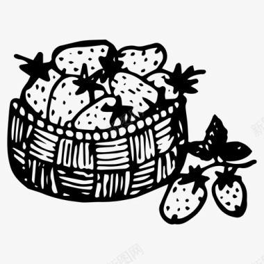 草莓篮浆果手绘图标图标
