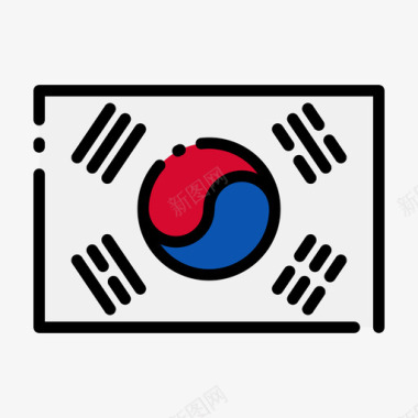 韩国果汁韩国国旗1线颜色图标图标