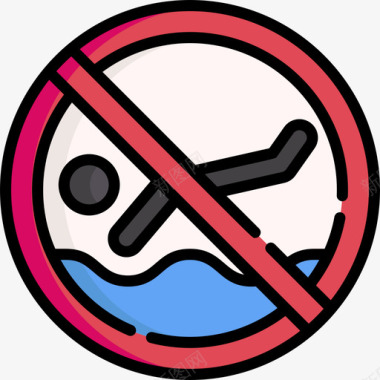 游泳的河马禁止跳水游泳池规则7直线颜色图标图标