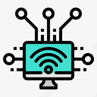 61宣传无线计算机61线性彩色图标图标