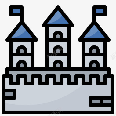 城堡德国23线性颜色图标图标