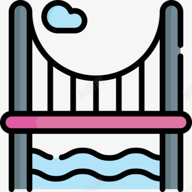 设计元素桥城市元素69线性颜色图标图标