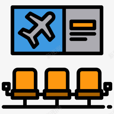 候车候车室旅行4线性颜色图标图标