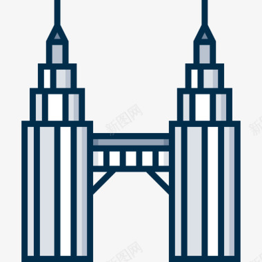 双子塔城市72线性颜色图标图标
