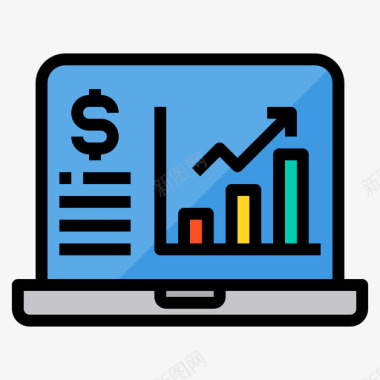 商务金融笔记本电脑商务和金融8线性颜色图标