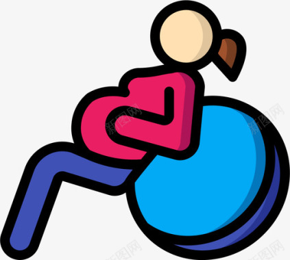 瑜伽球孕妇42线性颜色图标