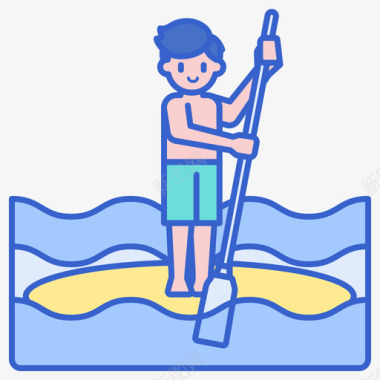 运动扁平化图标立式桨板水上运动2线性颜色图标