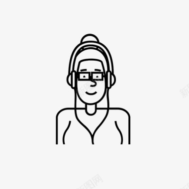 戴着纽结耳机的女人音乐无声图标